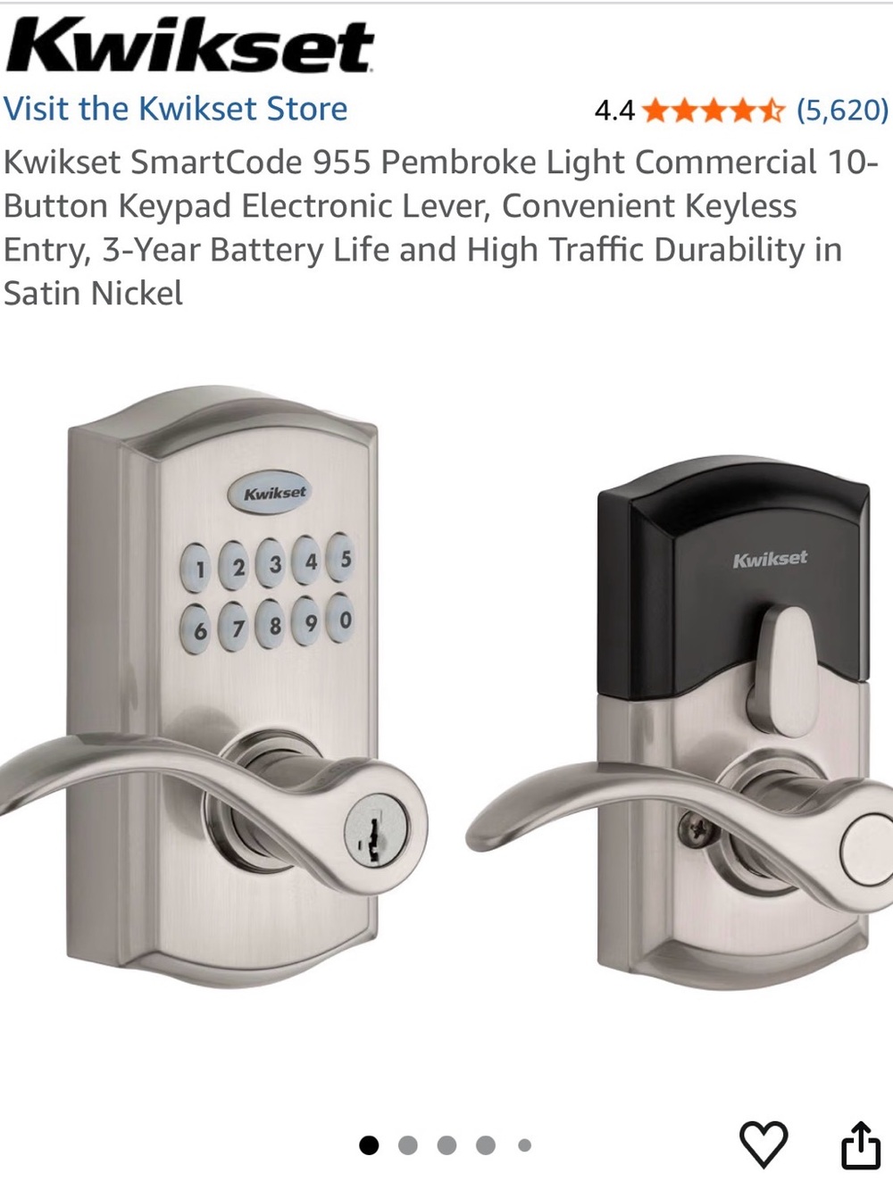 Kwikset SmartCode 955 keyless entry door handle electronic doorknob Lever